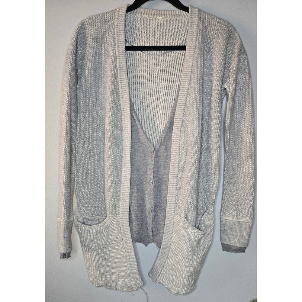 Lululemon Open Front Long Cardigan Gray Layered Knit Pockets